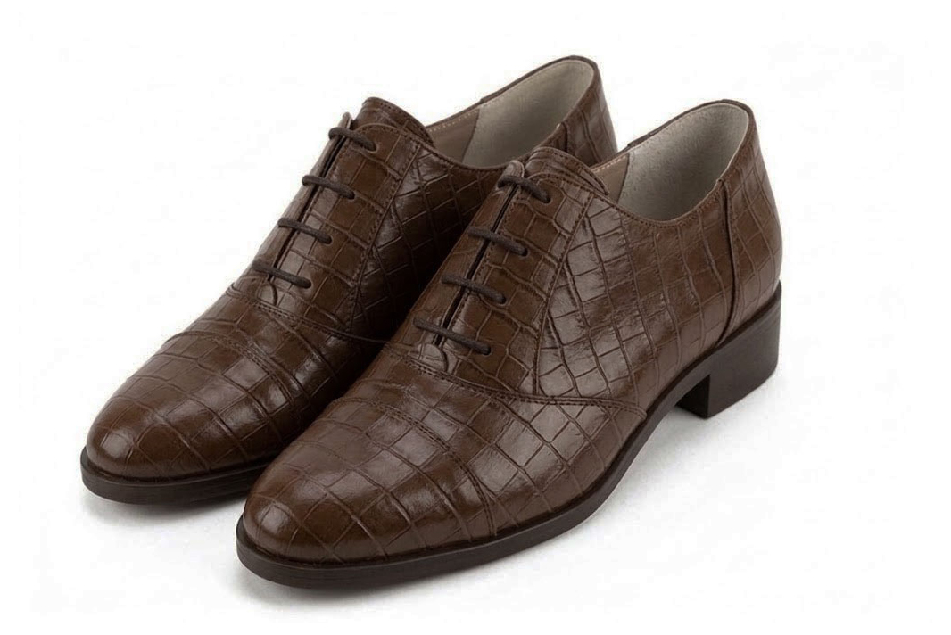 Women's dark brown classic oxfords and derby shoes with round toe and chunky rubber lug sole - Front view
